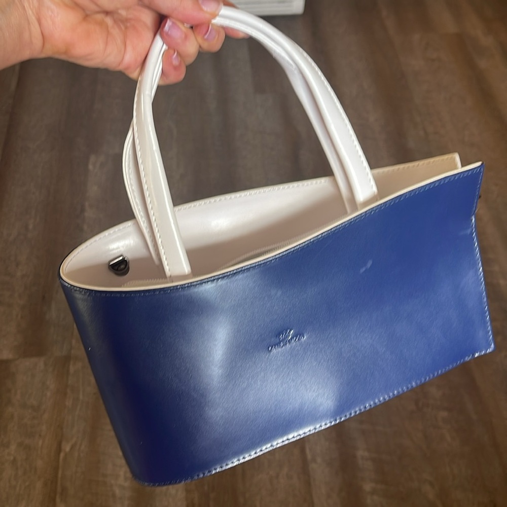 Daniela Moda Teardrop Navy blue and white Leather Handbag-New